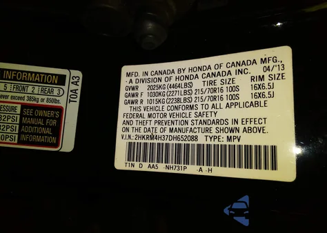 2013 Honda Cr-V Lx from USA, damaged, VIN 2HKRM4H37DH652088